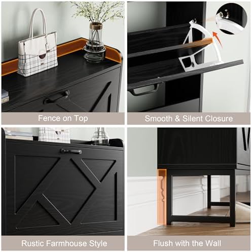 Nicetree Shoe Storage Cabinet with 2 Flip Drawers, Entryway Cabinet, Black - Image 5