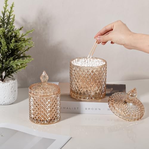 2 Pack Qtip Holder Apothecary Jars with Lid, Small and Large Amber - Image 5