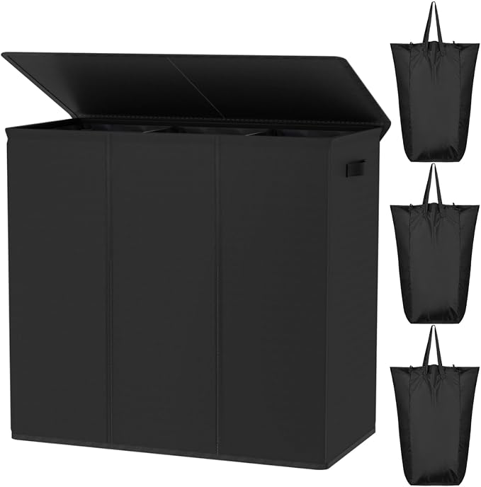 WOWLIVE 180L Laundry Hamper 3 Section, Large Laundry Basket with Lid by WOWLIVE