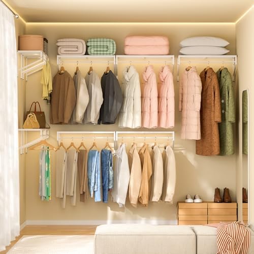 ThreeHio Expandable Closet Shelves Wall Mounted, 3 Pack Closet Shelving with Hanging Rods, Wall Shelving for Walk-in Closet, Hanging Shelves Organizer and Storage for Closet, Laundry - Image 4