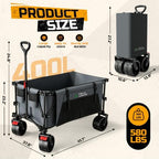 400L Folding Wagon Cart with Brakes & Removable Table, 500lbs Heavy Duty Collapsible Wagon, Big All-Terrain Wheels for Camping, Sports, Grocery, Outdoor - Gray - Image 2