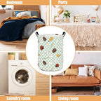Round Laundry Basket Collapsible Storage Hamper Green Grid Baseball - Image 3