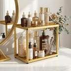 2 Tier Bathroom Counter Organizer, Rectangular Vanity Organizer Shelf, Skincare and Makeup Countertop Storage Rack for Kitchen, Bathroom, Bedroom Gold - Image 6