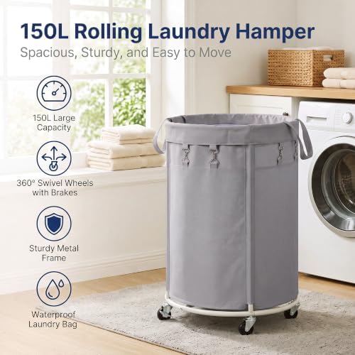 150L Large Capacity Rolling Laundry Basket Hamper with Wheels, Clothes hamper and Removable Bag for Home, Laundry Room, Bedroom, Bathroom, Apartment, Dorm - Image 2