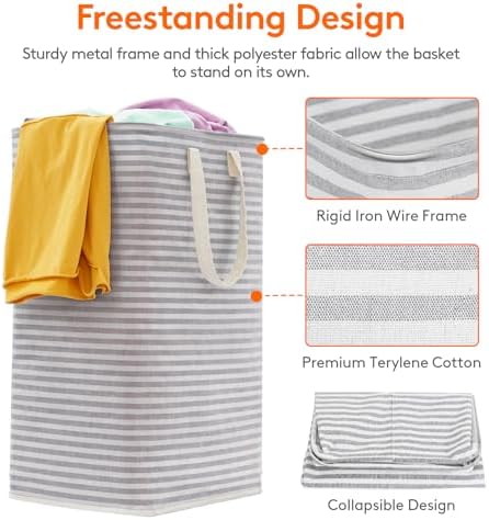 Lifewit 2 Pack Laundry Basket 80L Each, Collapsible Clothes Hamper with Reinforced Handles, Freestanding Waterproof Design for Bedroom and Laundry Room, Grey&Pink 160L Total - Image 2