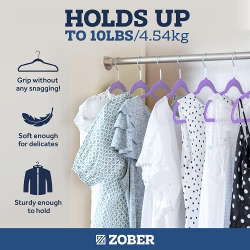 Zober Purple Velvet Hangers 50 Pack, Slim Non Slip Clothes Hangers | Slim velvet hangers with pants bar, felt hangers, flocked hangers, non slip hangers, coat hangers for suits, shirt hangers - Image 4