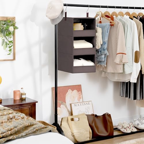 GRANNY SAYS 3-Shelf Hanging Closet Organizer, Foldable Storage, Dark Brown | 33 lb Capacity, No-Sag Support, Keeps Clothes Neat, Folds Flat, Fits RV, Dorm & Small Closets - Image 6