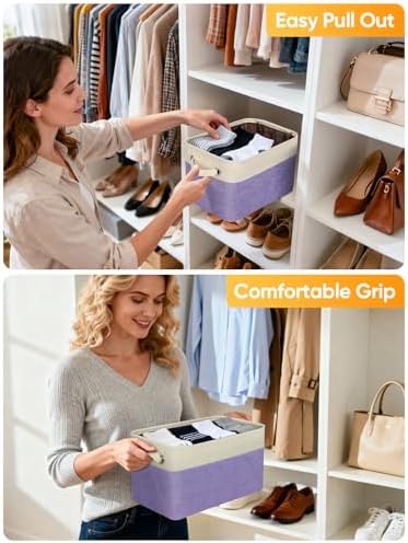 BALEINE 2 Pack Fabric Closet Storage Bins for Shelves, Linen Closet Organizers and Storage, Decorative Baskets for Organizing, Shelf, Clothes, Home, Office (Lavender, 14''x10''x8.5'') - Image 5