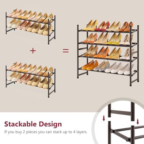 Tajsoon Expandable Shoe Rack for Closet 2 Tier, 28“-41“Stackable, Bronze - Image 4