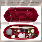 Doxo Purse Organizer Insert for Handbags & Base Shaper 2pc Set, Felt Neverfull MM Organizer Insert, Tote Bag Organizer with Zipper and Bottle Holder, Fit Speedy 30 Neverfull MM and More,Burgundy-L - Image 4