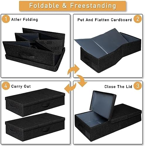 punemi 6 in Tall Stackable Under Bed Storage Containers, 3 Pack, Black | Drawer Organizers Box with Sturdy 3 Handles, Clothes Drawer Organizers, for Under Crib, Couch & Closet Storage - Image 6