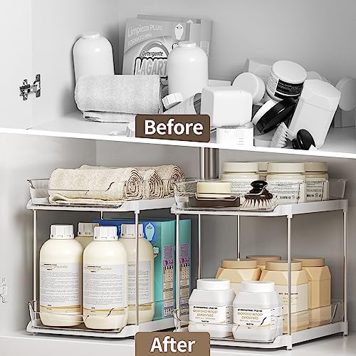 Delamu 2-Tier Multi-Purpose Bathroom Under Sink Organizers and Storage, Stackable Kitchen Pantry Organization, Pull Out Medicine Cabinet Organizer with Movable Dividers, White, 1 Pack - Image 6