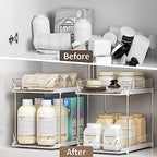 Delamu 2-Tier Multi-Purpose Bathroom Under Sink Organizers and Storage, Stackable Kitchen Pantry Organization, Pull Out Medicine Cabinet Organizer with Movable Dividers, White, 1 Pack - Image 6