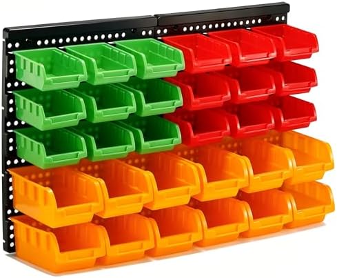 30-Bin Wall Mounted Storage Bins Kit, Tool Organizer Rack, Garage Hardware Organizer, Parts Storage Bins, DIY Combination(Red & Green & Orange Type) by VEOFEMLEA