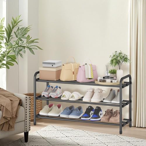Expandable 3-Tier Shoe Rack for Closet & Entryway, Metal Shoe Organizer - Image 2