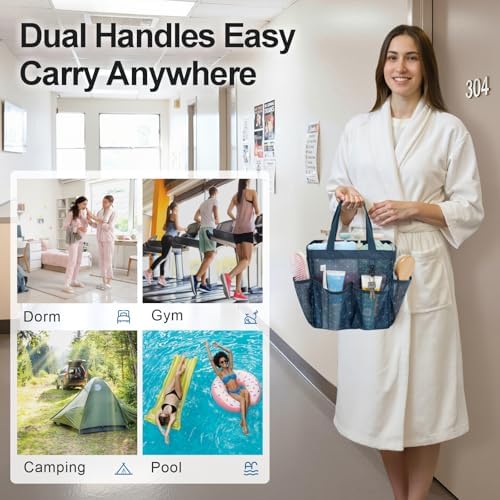 Mesh Shower Caddy Portable - 8 Pockets, S-Hook, Shower Bag for Dorm Camping - Image 6