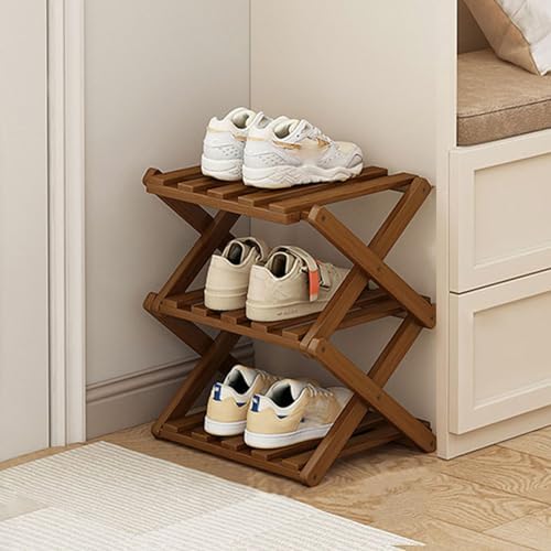YYW Shoe Rack, Foldable Bamboo Shoes Shelf, Freestanding Shoe Storage Organiser for Entryway, Hallway, Bedroom, Closet (Brown, 3 Layers) by YYW