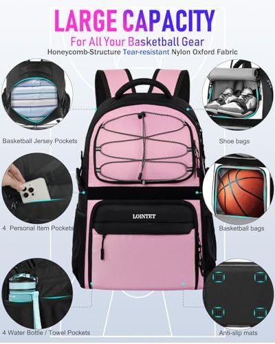 LOINTET Basketball Bag Backpack with Ball Holder Shoes Compartment, Large Basketball Accessories Sports Bag - Image 4