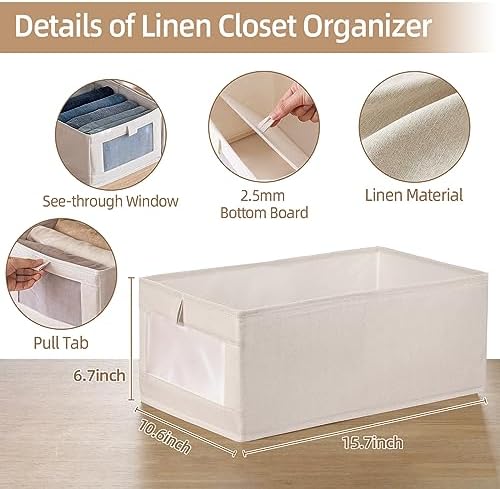 Linen Closet Organizers And Storage, 10 Pack Closet Storage Bins Linen Closet Baskets for Closet Organization Foldable Closet Organizer Bins with Clear Window For Organizing Clothing, Shelves, Jeans - Image 2