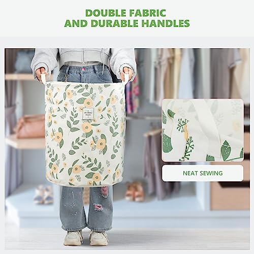 Large Foldable Laundry Basket Organizer Holder portable tall collapsible laundry hamper nusery Storage Basket Bin with Handles Closure (Waterproof Lining, Floral Green Orange) - Image 4