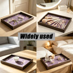 Wooden Valet Tray Floral Base Catchall Nightstand Organizer, Purple Blossom - Image 5
