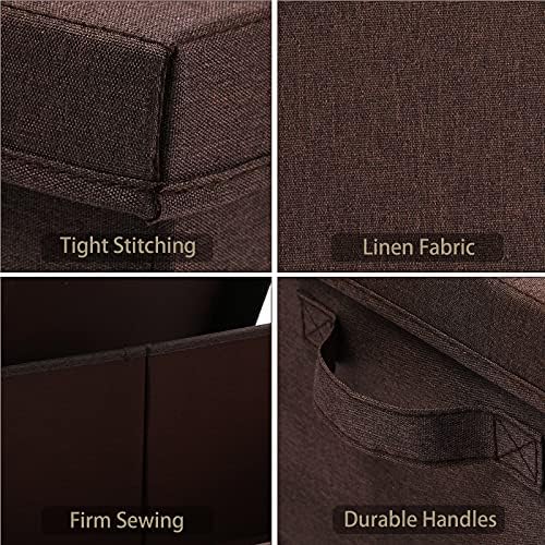HOONEX Linen Foldable Storage Bins with Lids, 2 Pack, Storage Boxes with Carrying Handles and Sturdy Heavy Cardboard, 16.5" L x 11.8" W x 7.5" H for Shoes, Clothes, Brown - Image 5