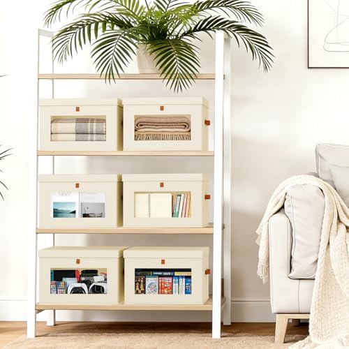 DIMJ Storage Bins with Lids - 6 Pack Large Fabric Closet Organizer with Window & Handles, Collapsible Decorative Storage Boxes for Shelves Under Bed, Books Clothes Blankets Sweaters Organization - Image 6