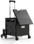 Foldable Utility Cart with Stair Climbing Wheels, Collapsible Rolling Crate with Telescoping Handle, Folding Shopping Trolley Handcart Grocery Book File Tool Teacher Storage Basket (Black, 8 Wheels) by Gorocking