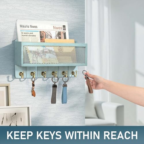 Rebee Vision Key Holder Wall Mount with Mail Basket for Home Decor, Blue - Image 3