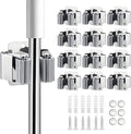 JAMEND CLXP 12PCS Broom and Mop Holder, Heavy Duty Garden Tool Organizer Rack Rake and Shovel Handle, Stainless Steel Mop Hanger. Wall Mounted Utility Rack with Screws, Silver. by JAMEND+CLXP