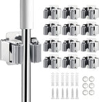 JAMEND CLXP 12PCS Broom and Mop Holder, Heavy Duty Garden Tool Organizer Rack Rake and Shovel Handle, Stainless Steel Mop Hanger. Wall Mounted Utility Rack with Screws, Silver. by JAMEND+CLXP
