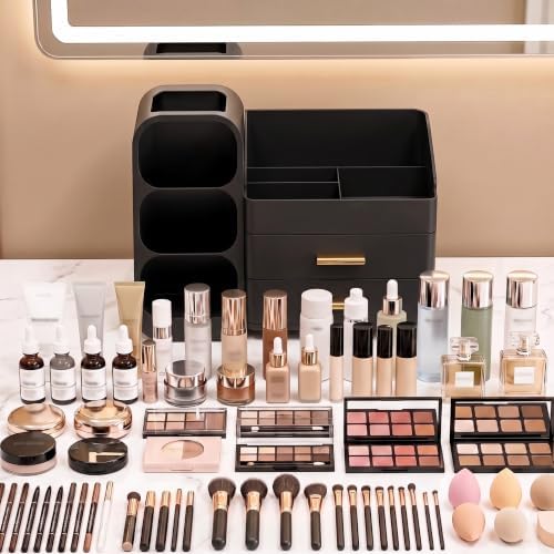 Large Capacity Makeup Organizer Countertop with Makeup Brush Holder for Vanity, Thickened Material, Bathroom Countertop Organizer Skin Care Perfumes Storage, Teen Girl Gifts for 12-23 Year - Image 4