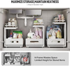 Under Sink Organizer Upgrade To Professional Rails,2-Tier Dual Pull Out Cabinet Storage,Height Adjustable Slide Out Drawers For Bathroom Kitchen,2 Pack-14.5" Dx12.8-16.9" H,White - Image 6