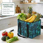 Trunk Organizer Collapsible Car Organizer with Handle Car Storage Box Bin for Groceries SUV Utility Tote Bag Portable Vehicle Container Teal and Black Damask - Image 5