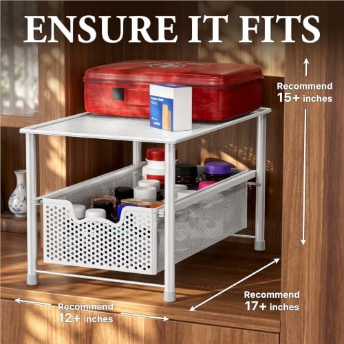 Simple Houseware Stackable Under Sink Sliding Basket Drawer, White - Image 3