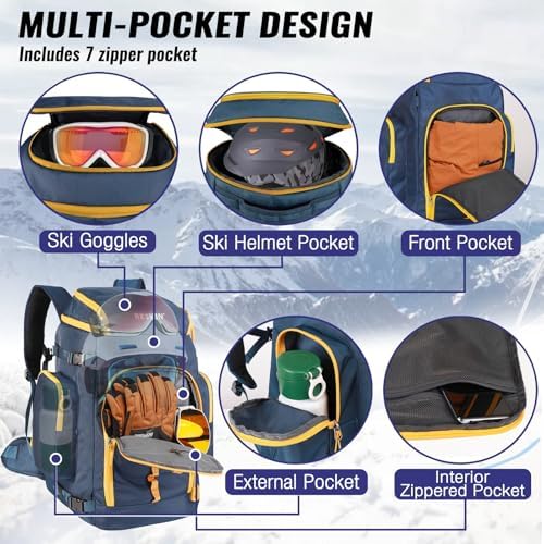 Ski Boot Bag, 65L Durable Travel Backpack, 1680D Nylon Waterproof Snowboard Boot Bag, Skiing and Snowboarding Travel Luggage for Helmet, Goggles, Gloves, Outerwear & Accessories - Image 4