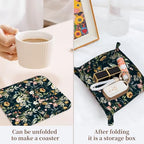 PU Leather Jewelry Valet Tray, Portable Catchall Tray for Keys, Wallet, Watch, Travel Organizer for Nightstand Desk Entryway Home Decor Gift for Women Men Exquisite Flowers - Image 3