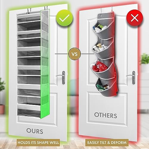 HOMELUX THEORY Over the Door Organizer, 6-Tier, 100D Fabric Transparent 1pc | Over the door shoe organizer, 50 lbs capacity, 12 side mesh pockets, 100D extra thick fabric, Closet & entryway storage - Image 4