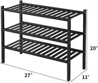ROMGUAR CRAFT 3 Tier Bamboo Shoe Rack for Closet Free Standing Wood Shoe Shelf Storage Organizer for Entryway Small Space Stackable 27"x11"x20" (Black) - Image 3