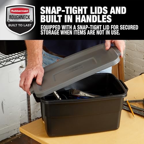 Rubbermaid 6-Pack Heavy Duty Durable 3 GAL Totes for Storage with Snap Lids and Handles, Plastic Storage Bins Stackable Black Gray for Home and Garage (3 GAL - 6 Pack Solid Black and Grey) - Image 3