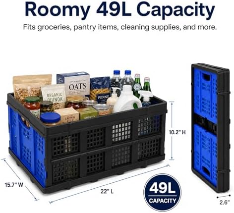 Collapsible Storage Crates 3 Pack, Stackable Foldable Storage Bins for Garage, Car Trunk, Warehouse & Home Organization, Heavy Duty Plastic Utility Crates, 49L, Blue - Image 4