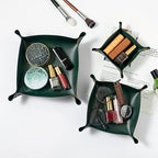 3 packs PU Leather Tray in 3 Sizes Jewelry Tray Glossy Leather Desk Organizer Leather Catchall Tray for Jewelry/Key/Coin/Sun Glasses/Watch/USB Cables etc. (blackish green) - Image 2