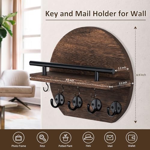 Nekon Key Holder for Wall, 9.8 Inch Round Wall Decor, Brown - Image 3