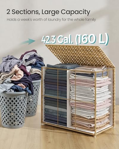 SONGMICS Laundry Hamper with Lid, 43.2Gal (160 L) Synthetic Rattan,Foldable - Image 5