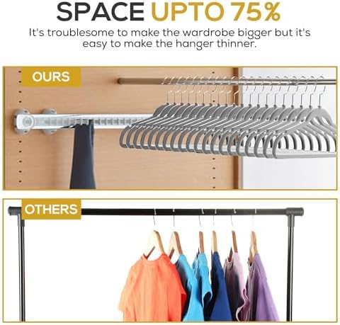 Techzoo Premium Velvet Hangers 50 Pack Ultra Thin Non Slip Adult Felt Space Saving Slim Suit Hanger for Closet Heavy Duty Coat Pants Jackets Dress Hangers 360° Swivel Hook Hold Upto 10 lbs Gray - Image 6