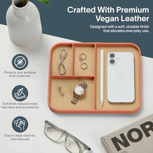 Nordik Leather Valet Tray - Medium EDC Tray - Coral Blush 9.5 x 7.9 in - Image 3