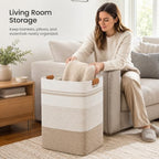 Laundry Hamper, Cotton Rope Laundry Basket with Leather Handles, 22.5-Gallon/85 L Large Clothes Hampers for Laundry, Woven Laundry Baskets for Blankets, Clothing, Bedroom, Living Room, Nursery - Image 5