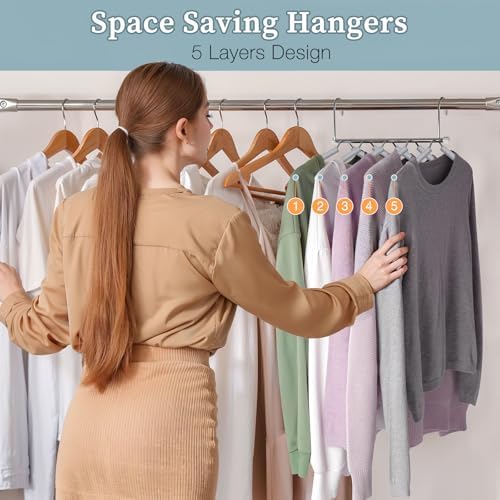 Space Saving Shirt Hanger 5 in 1 Non Slip Coat Hanger Grey 2 Pack | Multi Shirt Hanger, Stainless Steel, Eva Foam Padded, 2 Ways to Hang, Easy Access, Wrinkle Free, Closet Space Saver - Image 4