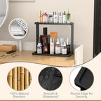 PEKER Bamboo Bathroom Organizer Countertop – Small Vanity Storage Shelf for Makeup, Perfume, Skincare – Natural Cosmetics Display Rack for Dresser, Sink, Kitchen –Black - Image 6