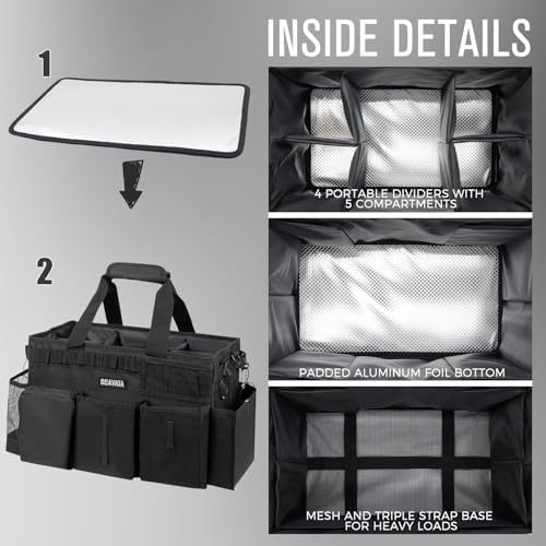 SCAVATA Wearable Cleaning Caddy Bag, Supplies Organizer with Handle & Shoulder Straps for Housekeepers, Under Sink & Car Cleaning Tool Organizer with 4 Foldable Dividers (Black) - Image 5
